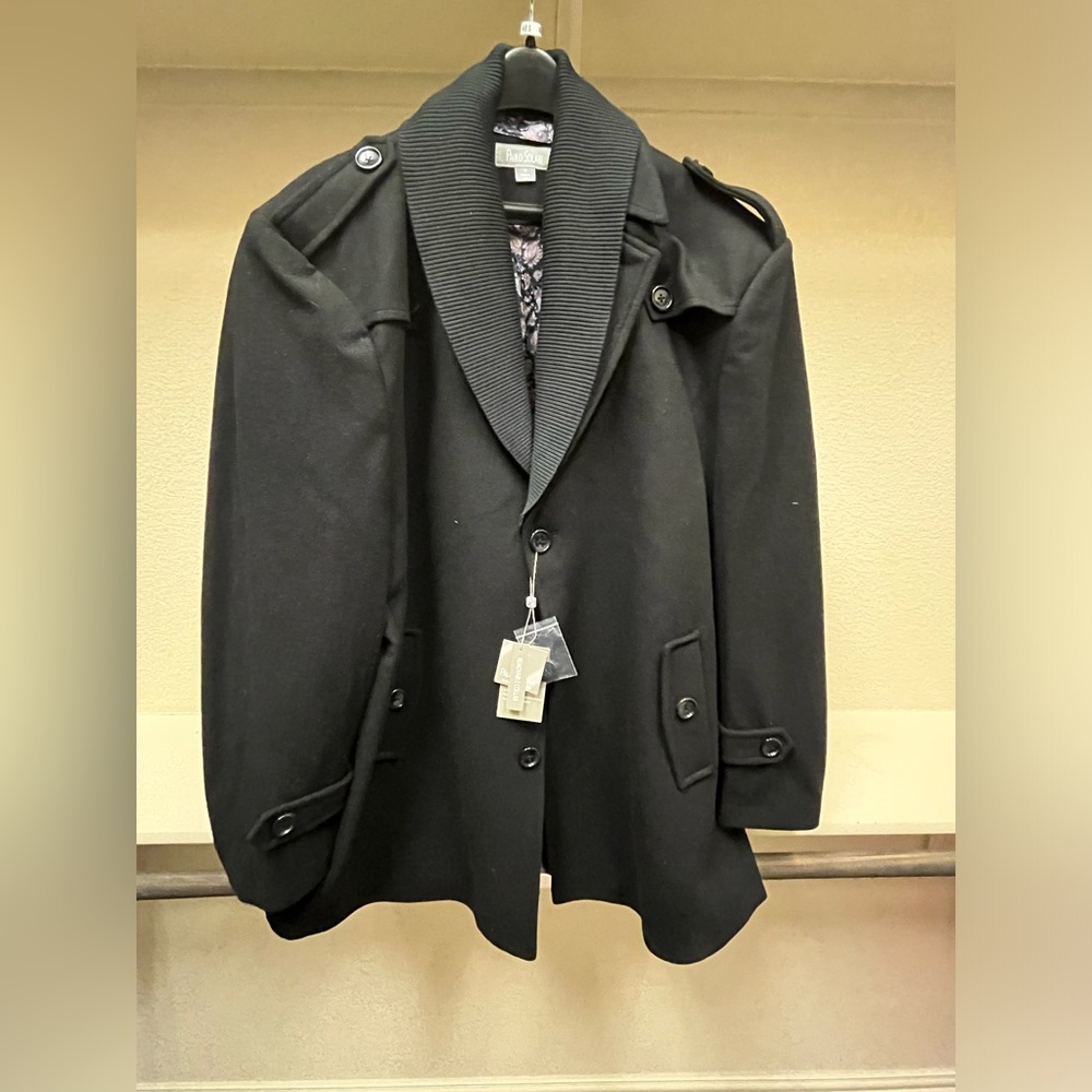 Paulo Solari peacoat, black, removable collar, size 4x,